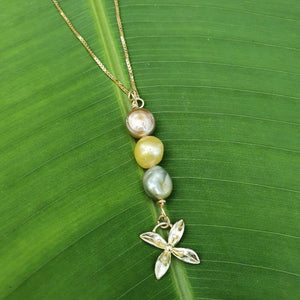 CONTACT US TO RECREATE THIS SOLD OUT STYLE Fiji Pearl and Frangipani Bua Drop Necklace - 925 Sterling Silver or 14k Gold Fill FJD$ - Adorn Pacific - Necklaces