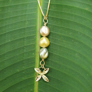 CONTACT US TO RECREATE THIS SOLD OUT STYLE Fiji Pearl and Frangipani Bua Drop Necklace - 925 Sterling Silver or 14k Gold Fill FJD$ - Adorn Pacific - Necklaces