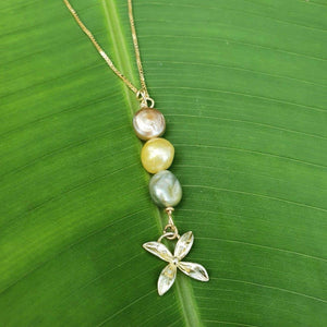 CONTACT US TO RECREATE THIS SOLD OUT STYLE Fiji Pearl and Frangipani Bua Drop Necklace - 925 Sterling Silver or 14k Gold Fill FJD$ - Adorn Pacific - Necklaces
