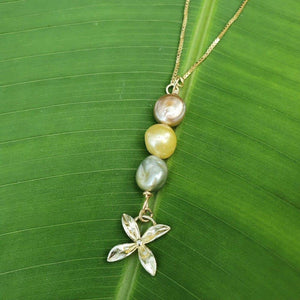 CONTACT US TO RECREATE THIS SOLD OUT STYLE Fiji Pearl and Frangipani Bua Drop Necklace - 925 Sterling Silver or 14k Gold Fill FJD$ - Adorn Pacific - Necklaces