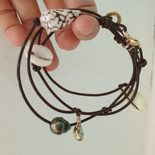 Load image into Gallery viewer, CONTACT US TO RECREATE THIS SOLD OUT STYLE Fiji Pearl &amp; Shell Chocolate Brown Leather Multi-way Bracelet / Necklace - FJD$ - Adorn Pacific - Bracelets
