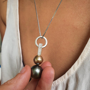 CONTACT US TO RECREATE THIS SOLD OUT STYLE Fiji Saltwater Double Pearl Necklace with tapa detail -  925 Sterling Silver FJD$ - Adorn Pacific - Necklaces