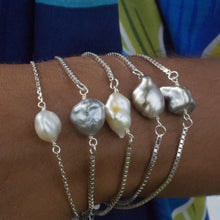 Load image into Gallery viewer, CONTACT US TO RECREATE THIS SOLD OUT STYLE Fiji Saltwater Keshi Pearl Box Chain Bracelet in 925 Sterling Silver - FJD$ - Adorn Pacific - Bracelets
