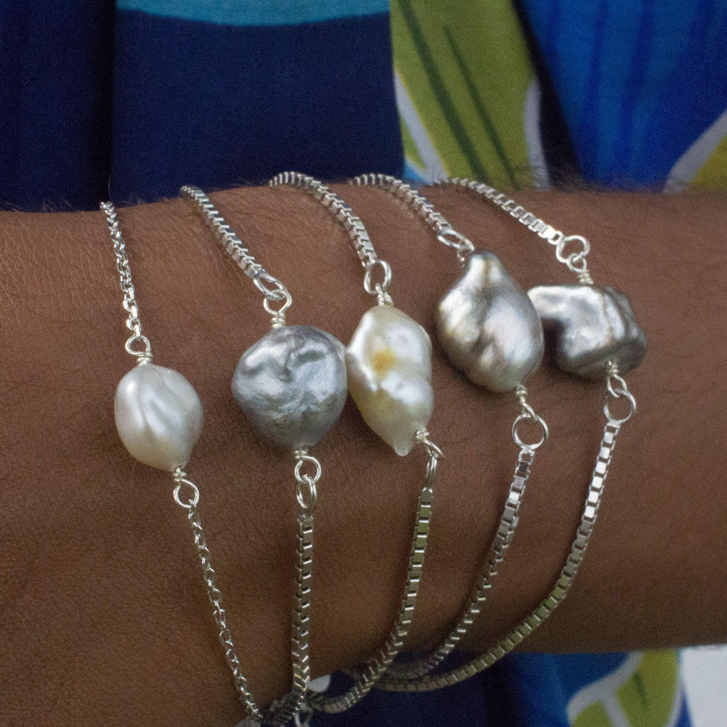 CONTACT US TO RECREATE THIS SOLD OUT STYLE Fiji Saltwater Keshi Pearl Box Chain Bracelet in 925 Sterling Silver - FJD$ - Adorn Pacific - Bracelets