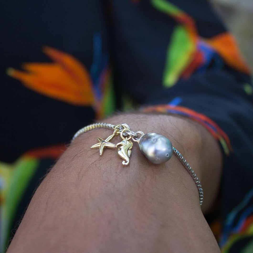 CONTACT US TO RECREATE THIS SOLD OUT STYLE Fiji Saltwater Pearl, Seahorse & Starfish Box Chain Bracelet in 925 Sterling Silver - FJD$ - Adorn Pacific - Bracelets