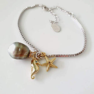 CONTACT US TO RECREATE THIS SOLD OUT STYLE Fiji Saltwater Pearl, Seahorse & Starfish Box Chain Bracelet in 925 Sterling Silver - FJD$ - Adorn Pacific - Bracelets