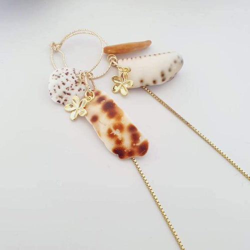 CONTACT US TO RECREATE THIS SOLD OUT STYLE Frangipani & Tumbled Shell Earrings with chain detail - 14k Gold Filled FJD$ - Adorn Pacific - Earrings