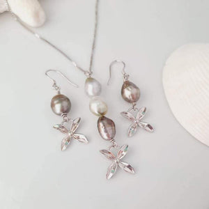 CONTACT US TO RECREATE THIS SOLD OUT STYLE Frangipani Bua & Fiji Salt Water Pearl Set - 925 Sterling Silver or 18k Gold Vermeil FJD$ starting from - Adorn Pacific - Jewelry Sets