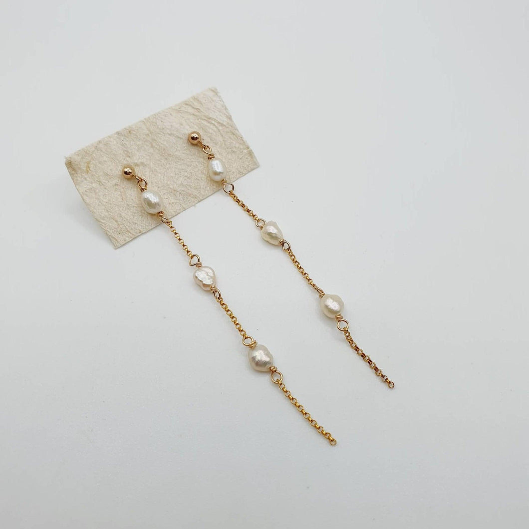 READY TO SHIP Freshwater Pearl Delicate Drop Stud Earrings in 14k Gold Fill - FJD$ - Adorn Pacific - Earrings