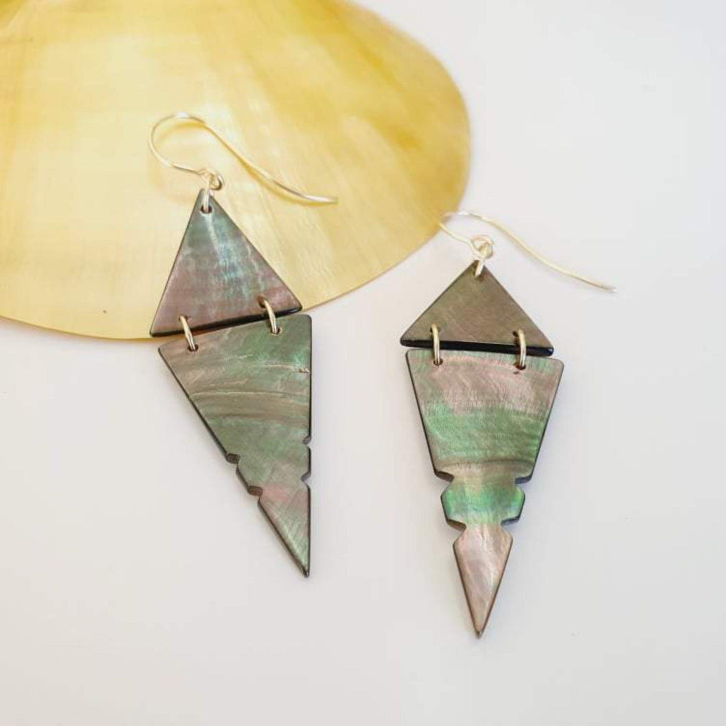 CONTACT US TO RECREATE THIS SOLD OUT STYLE Geometric Carved Mother of Pearl Shell Earrings - 14k Gold Filled FJD$ - Adorn Pacific - Earrings