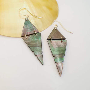 CONTACT US TO RECREATE THIS SOLD OUT STYLE Geometric Carved Mother of Pearl Shell Earrings - 14k Gold Filled FJD$ - Adorn Pacific - Earrings