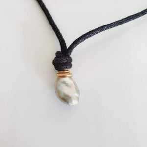 CONTACT US TO RECREATE THIS SOLD OUT STYLE Gold Wrapped Fiji Baroque Saltwater Pearl Wax Cord or Faux Suede Leather Necklace - FJD$ - Adorn Pacific - Necklaces