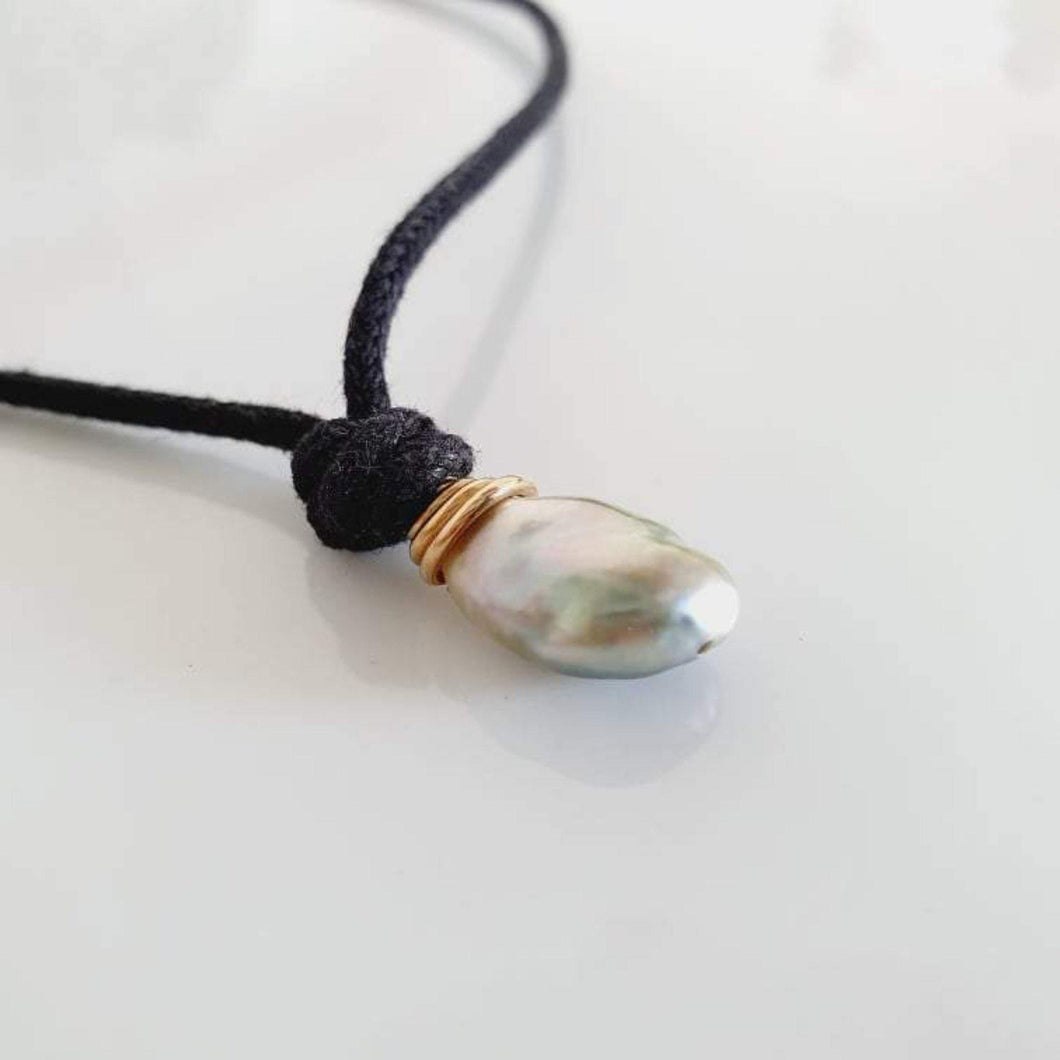 CONTACT US TO RECREATE THIS SOLD OUT STYLE Gold Wrapped Fiji Baroque Saltwater Pearl Wax Cord or Faux Suede Leather Necklace - FJD$ - Adorn Pacific - Necklaces