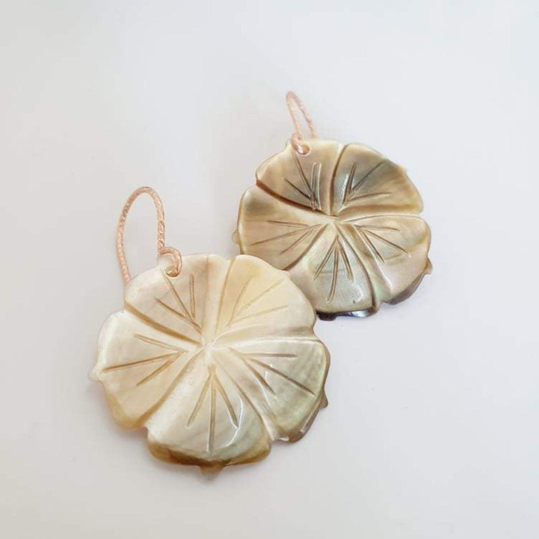 CONTACT US TO RECREATE THIS SOLD OUT STYLE Hibiscus Carved Fiji Oyster Earrings in textured 14k Rose Gold Fill - FJD$ - Adorn Pacific - Earrings