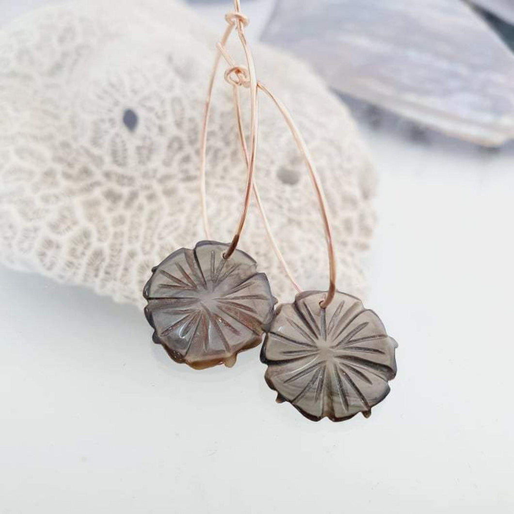 CONTACT US TO RECREATE THIS SOLD OUT STYLE Hibiscus Oyster Shell Hoop Earrings - 14k Rose Gold Filled FJD$ - Adorn Pacific - Earrings