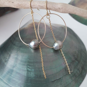 CONTACT US TO RECREATE THIS SOLD OUT STYLE Hoop Earrings with Fiji Pearls and Chain - 14k Gold Filled FJD$ - Adorn Pacific - Earrings