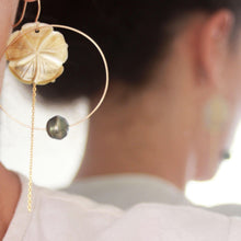 Load image into Gallery viewer, CONTACT US TO RECREATE THIS SOLD OUT STYLE Hoop Earrings with Fiji Pearls, Hibiscus and Chain - 14k Gold Filled FJD$ - Adorn Pacific - Earrings
