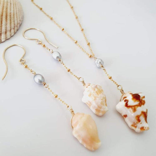 CONTACT US TO RECREATE THIS SOLD OUT STYLE Keshi Pearl & Shell Necklace and Earring Set - 14k Gold Fill FJD$ - Adorn Pacific - Jewelry Sets