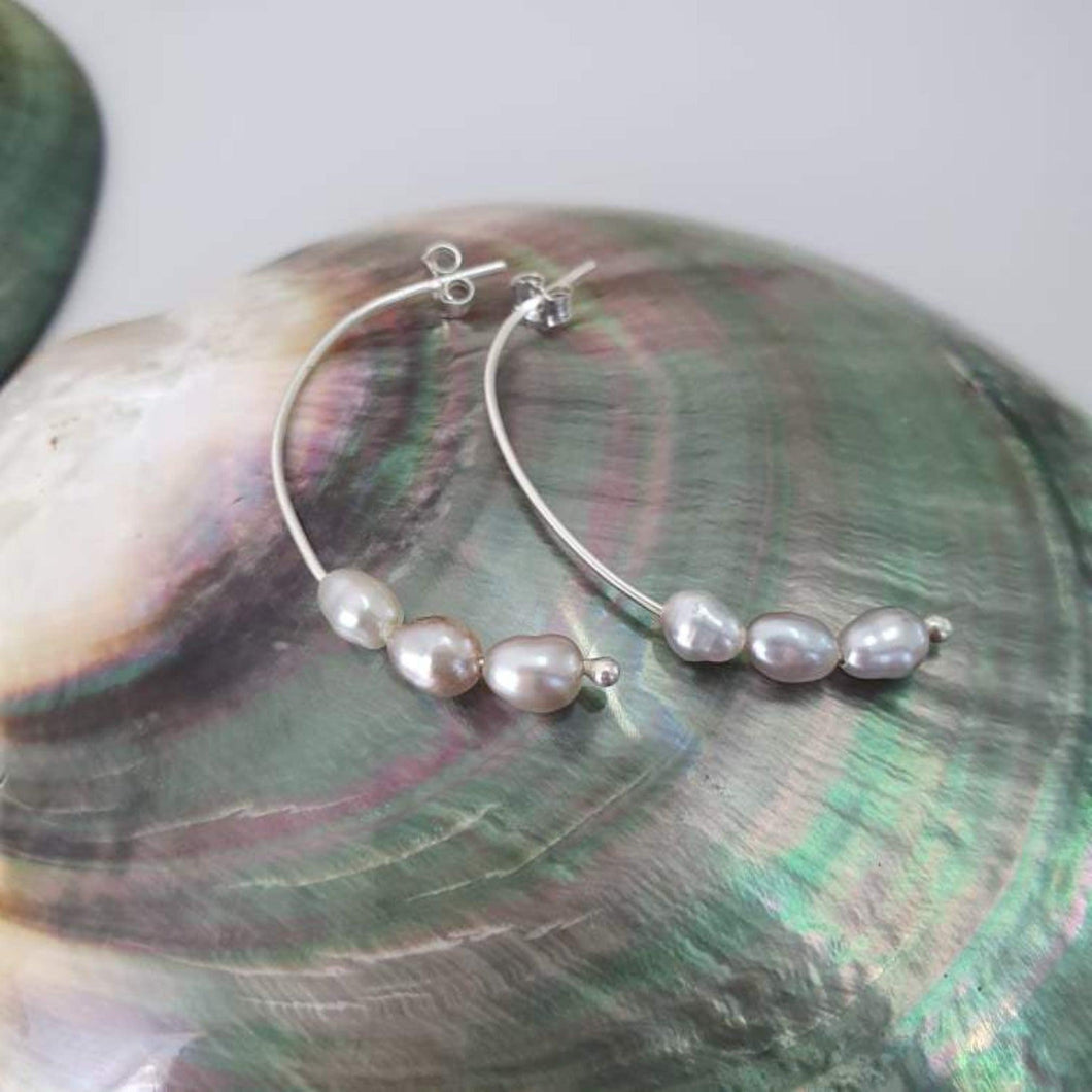 CONTACT US TO RECREATE THIS SOLD OUT STYLE Keshi Pearl Semi Hoop Earrings - 925 Sterling Silver FJD$ - Adorn Pacific - Earrings