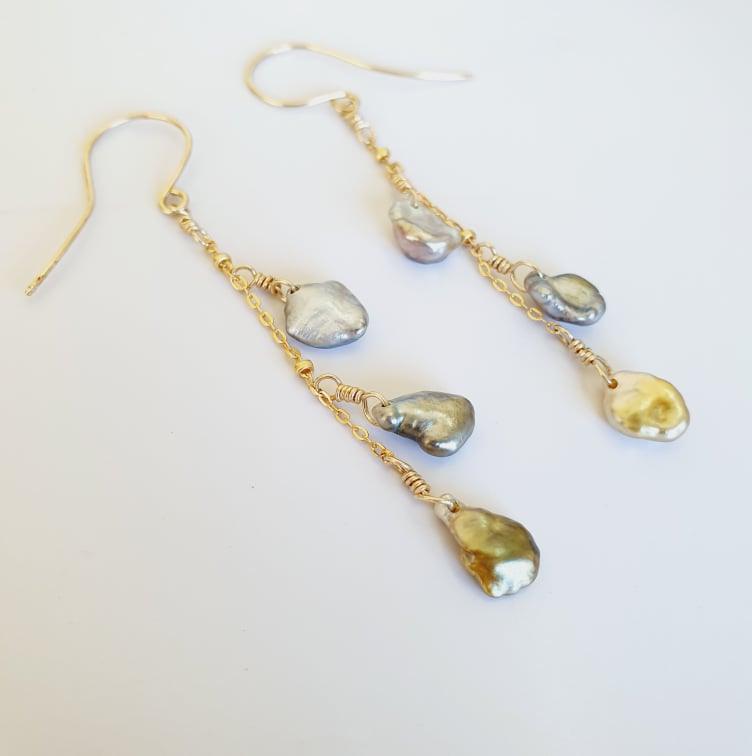 CONTACT US TO RECREATE THIS SOLD OUT STYLE Keshi Pearl Waterfall Drop Earrings - 14k Gold Fill FJD$ - Adorn Pacific - Earrings