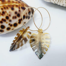 Load image into Gallery viewer, CONTACT US TO RECREATE THIS SOLD OUT STYLE Monstera Carved Fiji Oyster Hoop Earrings in 14k Gold Filled or 925 Sterling Silver - FJD$ - Adorn Pacific - Earrings
