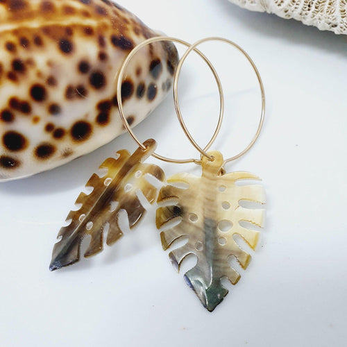 CONTACT US TO RECREATE THIS SOLD OUT STYLE Monstera Carved Fiji Oyster Hoop Earrings in 14k Gold Filled or 925 Sterling Silver - FJD$ - Adorn Pacific - Earrings
