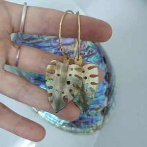 CONTACT US TO RECREATE THIS SOLD OUT STYLE Monstera Carved Fiji Oyster Hoop Earrings in 14k Gold Filled or 925 Sterling Silver - FJD$ - Adorn Pacific - Earrings