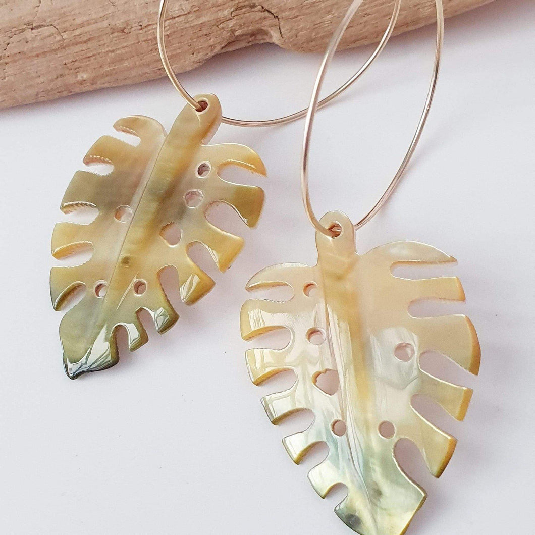 CONTACT US TO RECREATE THIS SOLD OUT STYLE Monstera Carved Fiji Oyster Hoop Earrings in 14k Gold Filled or 925 Sterling Silver - FJD$ - Adorn Pacific - Earrings