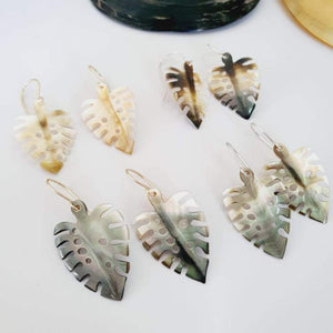 CONTACT US TO RECREATE THIS SOLD OUT STYLE Monstera Carved Fiji Oyster Shell Earrings in 14k Gold Filled and 925 Sterling Silver - FJD$ - Adorn Pacific - Earrings