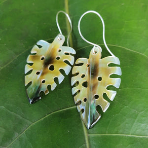 CONTACT US TO RECREATE THIS SOLD OUT STYLE Monstera Carved Fiji Oyster Shell Earrings in 14k Gold Filled - FJD$ - Adorn Pacific - Earrings