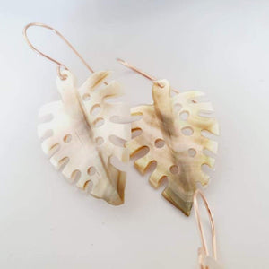 CONTACT US TO RECREATE THIS SOLD OUT STYLE Monstera Carved Fiji Oyster Shell Earrings in 14k Rose Gold Fill - FJD$ - Adorn Pacific - Earrings