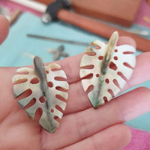 Load image into Gallery viewer, CONTACT US TO RECREATE THIS SOLD OUT STYLE Monstera Carved Fiji Oyster Shell Earrings in 925 Sterling Silver - FJD$ - Adorn Pacific - Earrings
