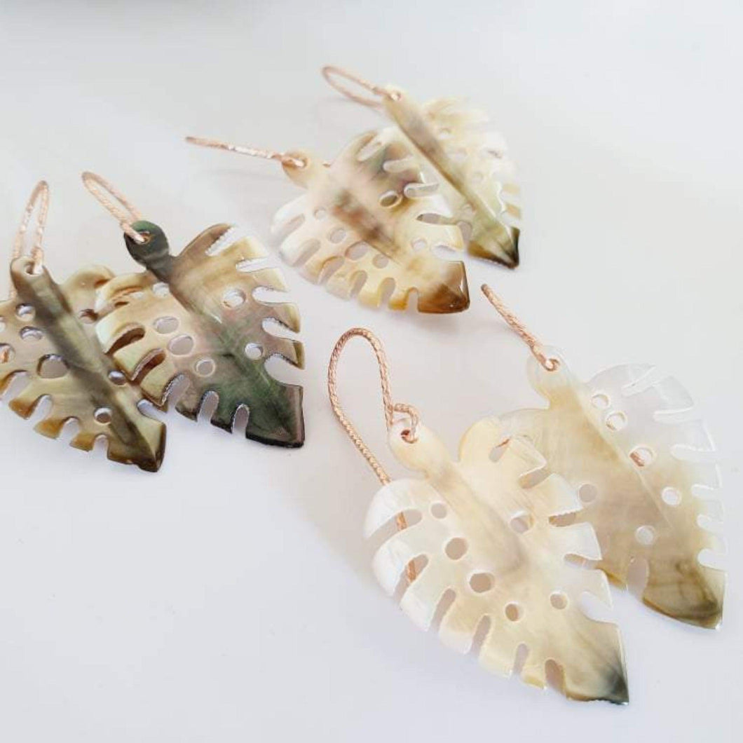 CONTACT US TO RECREATE THIS SOLD OUT STYLE Monstera Carved Fiji Oyster Shell Earrings in textured 14k Rose Gold Fill - FJD$ - Adorn Pacific - Earrings