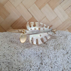 CONTACT US TO RECREATE THIS SOLD OUT STYLE Monstera Carved Oyster Shell Bangle - 14k Gold Filled FJD$ - Adorn Pacific - Bracelets