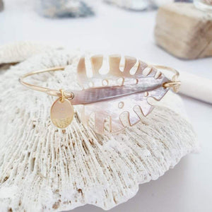 CONTACT US TO RECREATE THIS SOLD OUT STYLE Monstera Carved Oyster Shell Bangle - 14k Gold Filled FJD$ - Adorn Pacific - Bracelets