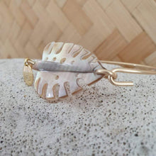 Load image into Gallery viewer, CONTACT US TO RECREATE THIS SOLD OUT STYLE Monstera Carved Oyster Shell Bangle - 14k Gold Filled FJD$ - Adorn Pacific - Bracelets
