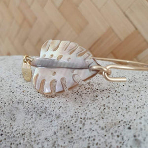 CONTACT US TO RECREATE THIS SOLD OUT STYLE Monstera Carved Oyster Shell Bangle - 14k Gold Filled FJD$ - Adorn Pacific - Bracelets