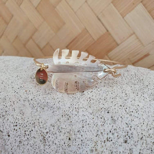CONTACT US TO RECREATE THIS SOLD OUT STYLE Monstera Carved Oyster Shell Bangle - 14k Gold Filled FJD$ - Adorn Pacific - Bracelets