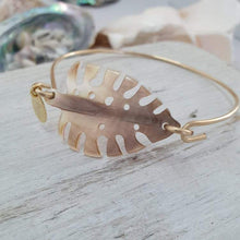 Load image into Gallery viewer, CONTACT US TO RECREATE THIS SOLD OUT STYLE Monstera Carved Oyster Shell Bangle - 14k Gold Filled FJD$ - Adorn Pacific - Bracelets
