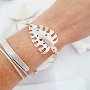 CONTACT US TO RECREATE THIS SOLD OUT STYLE Monstera Carved Oyster Shell Bangle - 14k Gold Filled FJD$ - Adorn Pacific - Bracelets