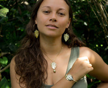 Load image into Gallery viewer, CONTACT US TO RECREATE THIS SOLD OUT STYLE Monstera Carved Oyster Shell Bangle - 14k Gold Filled FJD$ - Adorn Pacific - Bracelets
