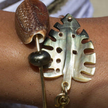Load image into Gallery viewer, CONTACT US TO RECREATE THIS SOLD OUT STYLE Monstera Carved Oyster Shell Bangle - 14k Gold Filled FJD$ - Adorn Pacific - Bracelets
