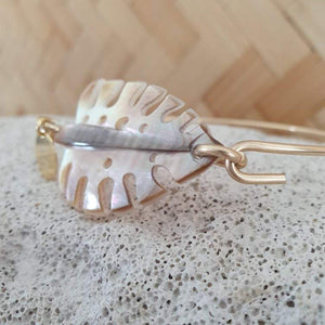CONTACT US TO RECREATE THIS SOLD OUT STYLE Monstera Carved Oyster Shell Bangle - 14k Gold Filled FJD$ - Adorn Pacific - Bracelets