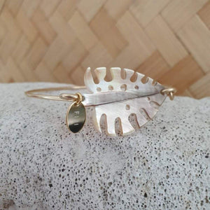 CONTACT US TO RECREATE THIS SOLD OUT STYLE Monstera Carved Oyster Shell Bangle - 14k Gold Filled FJD$ - Adorn Pacific - Bracelets