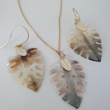 Load image into Gallery viewer, CONTACT US TO RECREATE THIS SOLD OUT STYLE Monstera Carved Oyster Shell Earrings and Necklace Set - 14k Gold Fill or 925 Sterling Silver FJD$ - Adorn Pacific - Earrings
