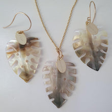 Load image into Gallery viewer, CONTACT US TO RECREATE THIS SOLD OUT STYLE Monstera Carved Oyster Shell Earrings and Necklace Set - 14k Gold Fill or 925 Sterling Silver FJD$ - Adorn Pacific - Earrings
