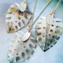 Load image into Gallery viewer, CONTACT US TO RECREATE THIS SOLD OUT STYLE Monstera Carved Oyster Shell Earrings and Necklace Set - 14k Gold Fill or 925 Sterling Silver FJD$ - Adorn Pacific - Earrings
