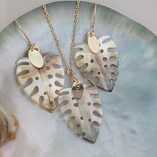 Load image into Gallery viewer, CONTACT US TO RECREATE THIS SOLD OUT STYLE Monstera Carved Oyster Shell Earrings and Necklace Set - 14k Gold Fill or 925 Sterling Silver FJD$ - Adorn Pacific - Earrings
