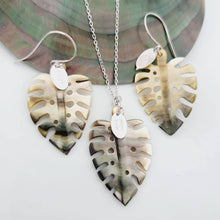 Load image into Gallery viewer, CONTACT US TO RECREATE THIS SOLD OUT STYLE Monstera Carved Oyster Shell Earrings and Necklace Set - 14k Gold Fill or 925 Sterling Silver FJD$ - Adorn Pacific - Earrings
