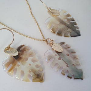 CONTACT US TO RECREATE THIS SOLD OUT STYLE Monstera Carved Oyster Shell Necklace - 14k Gold Fill or 925 Sterling Silver FJD$ - Adorn Pacific - Jewelry Sets